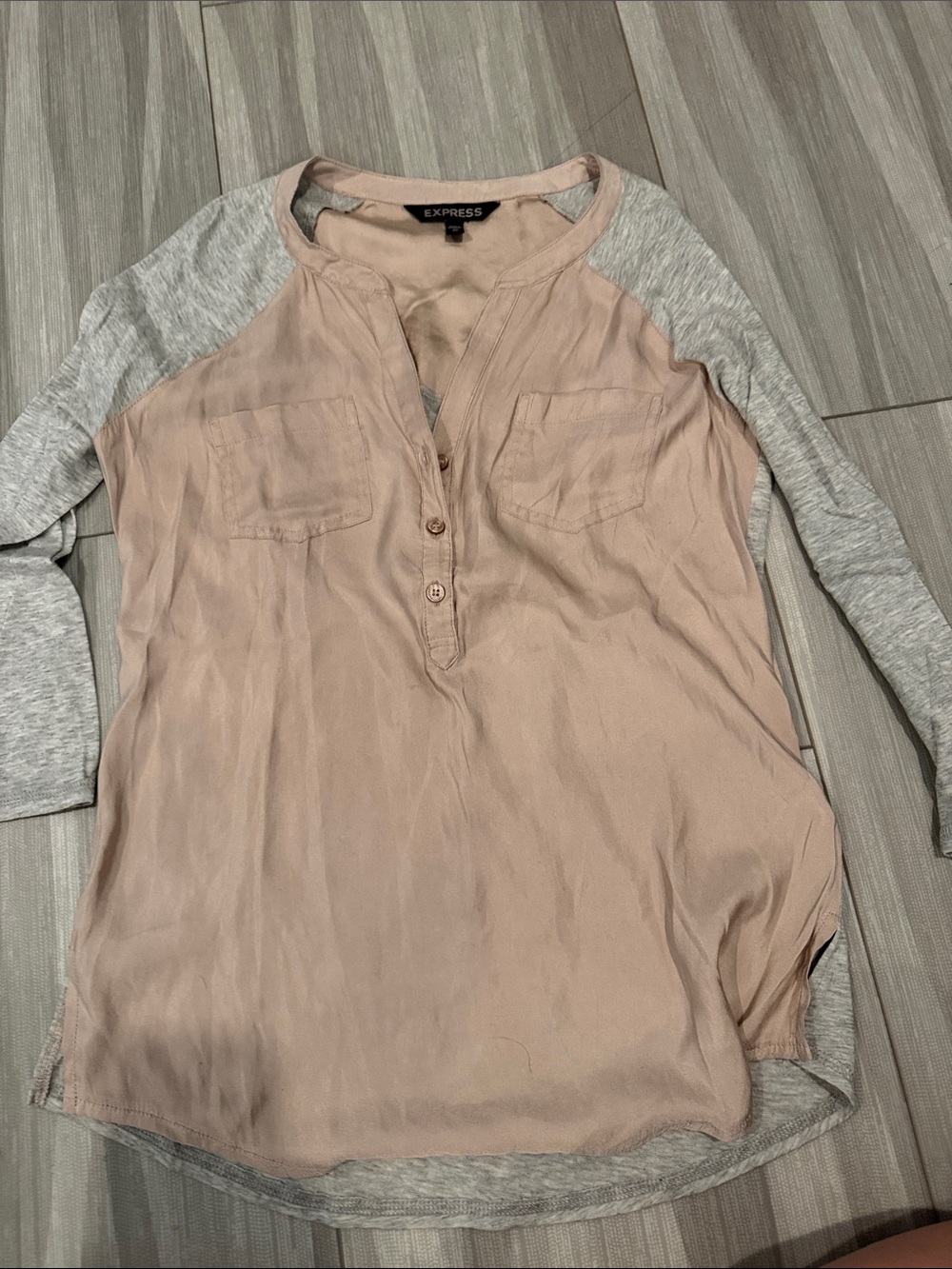 Express Two-Tone Blush Pink Front-Button Raglan Long Sleeve Top